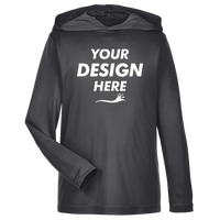 Team 365 Youth Zone Performance Hooded T-Shirt, Black, Front view, Mockup