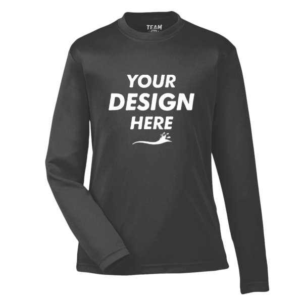 Team 365 Youth Zone Performance Long Sleeve T-Shirt, Black, Front view, Mockup