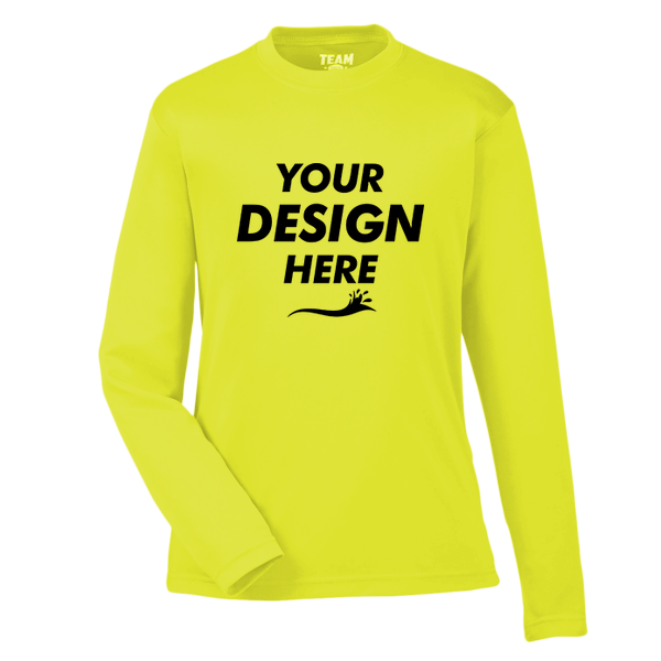 Team 365 Youth Zone Performance Long Sleeve T-Shirt, Safety Yellow, Front view, Mockup