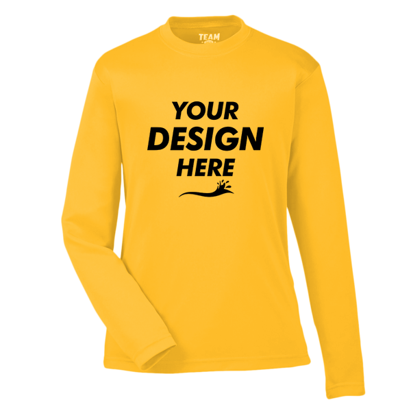 Team 365 Youth Zone Performance Long Sleeve T-Shirt, Sport Athletic Gold, Front view, Mockup