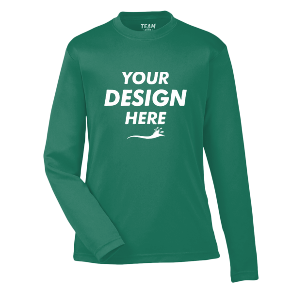 Team 365 Youth Zone Performance Long Sleeve T-Shirt, Sport Forest, Front view, Mockup