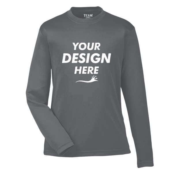 Team 365 Youth Zone Performance Long Sleeve T-Shirt, Sport Graphite, Front view, Mockup