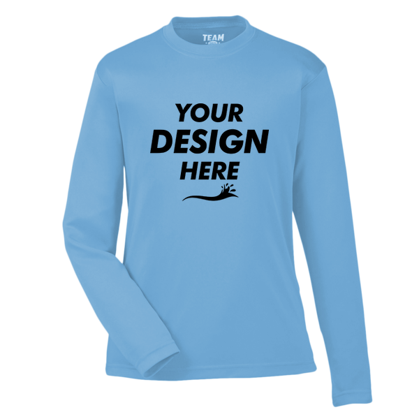 Team 365 Youth Zone Performance Long Sleeve T-Shirt, Sport Light Blue, Front view, Mockup