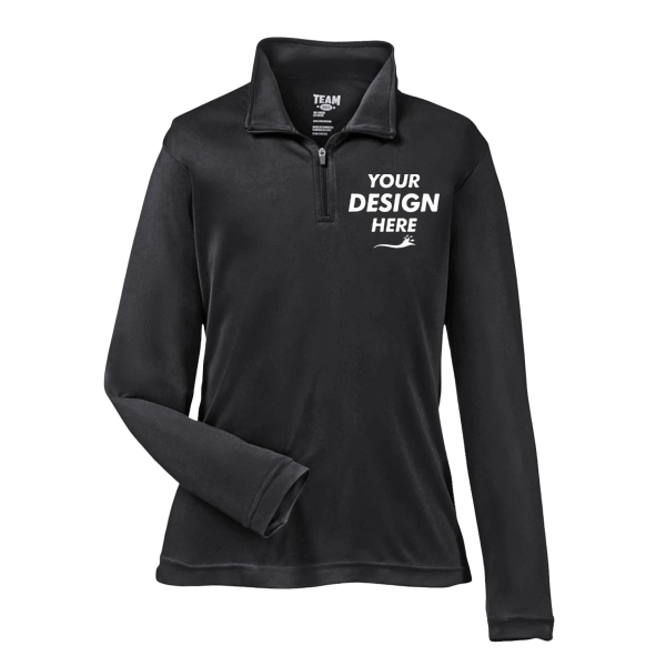 Team 365 Youth Zone Performance Quarter-Zip Pullover, Black, Front view, Mockup