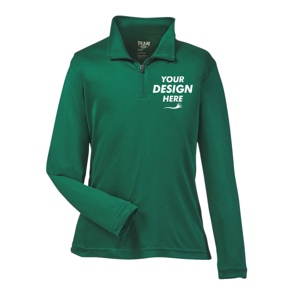 Team 365 Youth Zone Performance Quarter-Zip Pullover, Sport Forest, Front view, Mockup