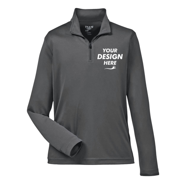 Team 365 Youth Zone Performance Quarter-Zip Pullover, Sport Graphite, Front view, Mockup