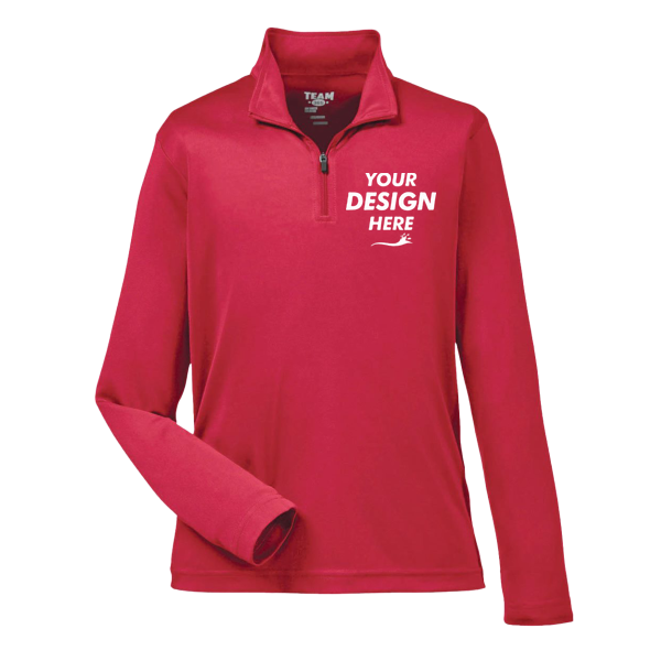 Team 365 Youth Zone Performance Quarter-Zip Pullover, Sport Red, Front view, Mockup