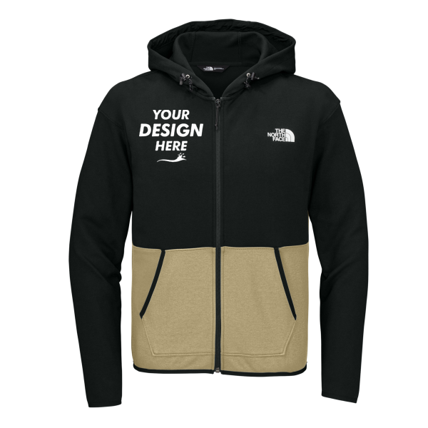 The North Face Double Knit Full Zip Hoodie, Khaki Stone / Tnf Black, Front view, Mockup