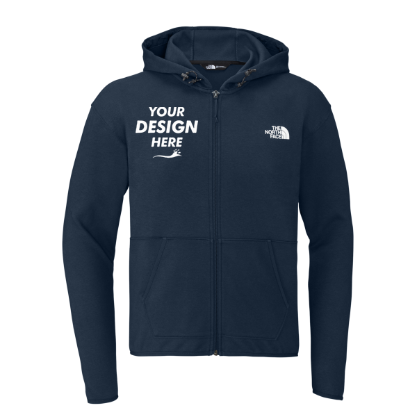 The North Face Double Knit Full Zip Hoodie, Summit Navy / Summit Navy, Front view, Mockup