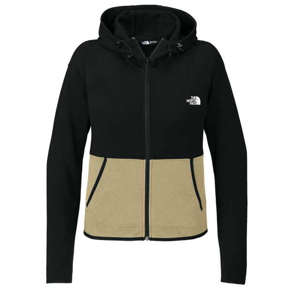 The North Face Women's Double Knit Full Zip Hoodie, Khaki Stone / Tnf Black, Front view