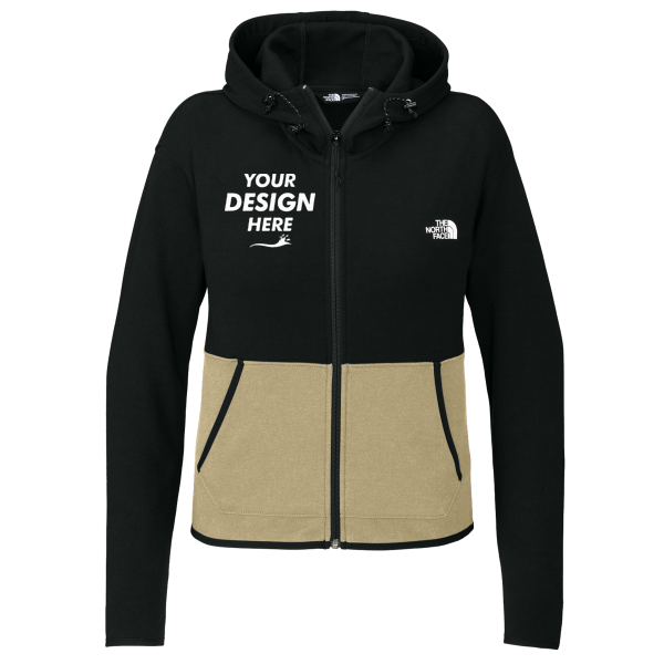 The North Face Women's Double Knit Full Zip Hoodie, Khaki Stone / Tnf Black, Front view, Mockup