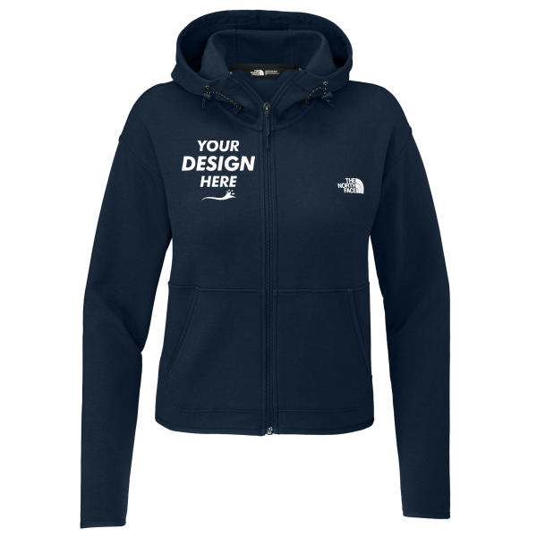The North Face Women's Double Knit Full Zip Hoodie, Summit Navy / Summit Navy, Front view, Mockup