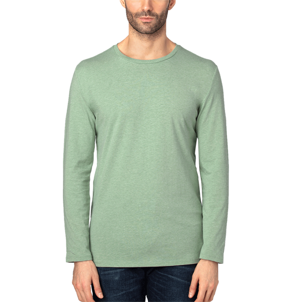 Threadfast Apparel Unisex Ultimate CVC Long Sleeve T-Shirt, Army Heather, Front view