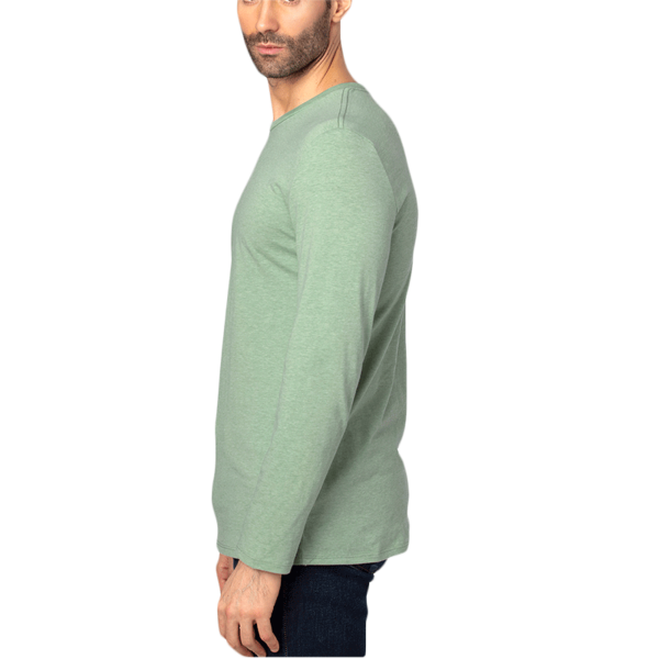 Threadfast Apparel Unisex Ultimate CVC Long Sleeve T-Shirt, Army Heather, Left Sleeve view