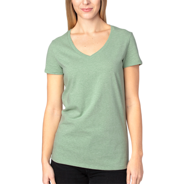 Threadfast Apparel Women's Ultimate CVC V-Neck T-Shirt, Army Heather, Front view