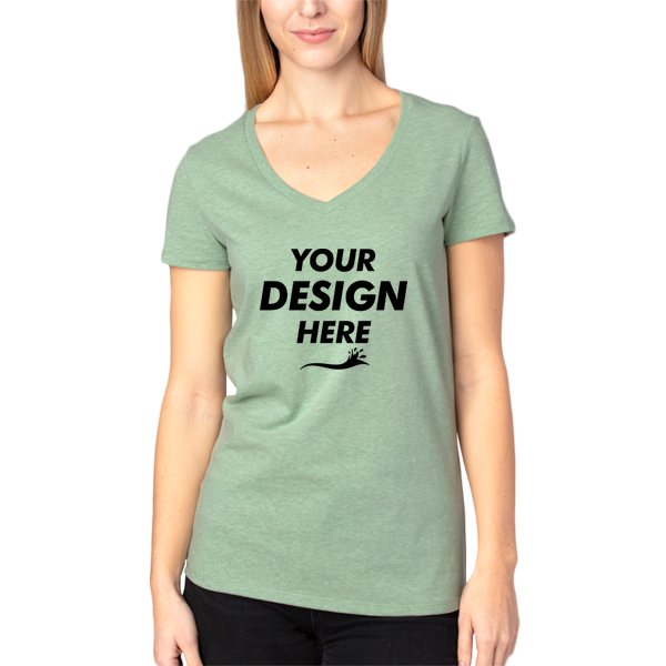 Threadfast Apparel Women's Ultimate CVC V-Neck T-Shirt, Army Heather, Front view, Mockup