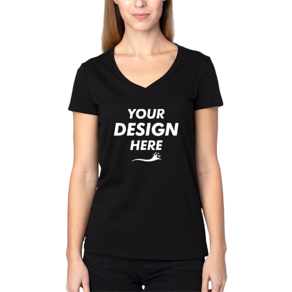 Threadfast Apparel Women's Ultimate CVC V-Neck T-Shirt, Black, Front view, Mockup