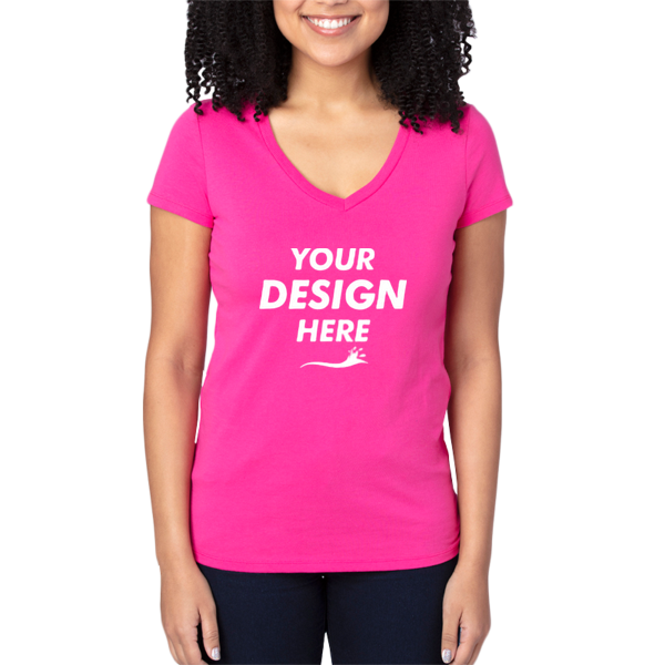 Threadfast Apparel Women's Ultimate CVC V-Neck T-Shirt, Hot Pink, Front view, Mockup