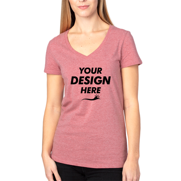 Threadfast Apparel Women's Ultimate CVC V-Neck T-Shirt, Maroon Heather, Front view, Mockup