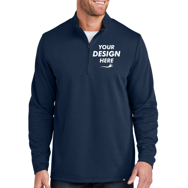 Travis Mathew Coveside 1/4 Zip, Blue Nights, Front view, Mockup