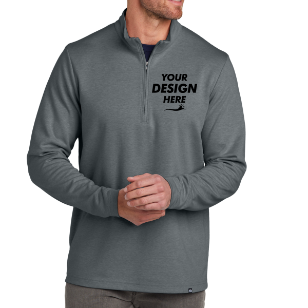 Travis Mathew Coveside 1/4 Zip, Dark Grey Heather, Front view, Mockup