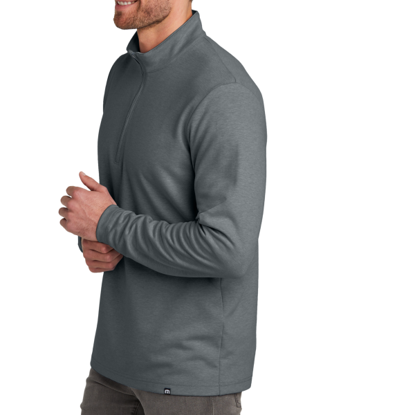 Travis Mathew Coveside 1/4 Zip, Dark Grey Heather, Left Sleeve view