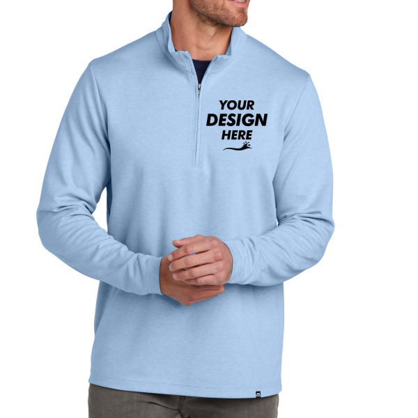 Travis Mathew Coveside 1/4 Zip, Light Blue Heather, Front view, Mockup