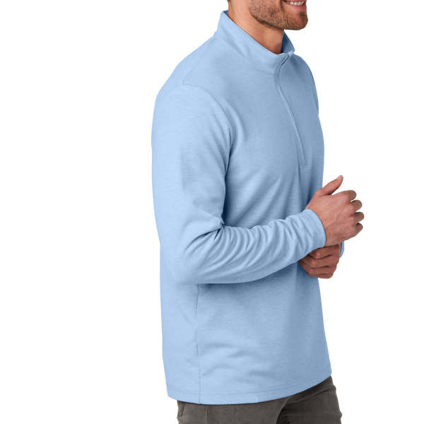 Travis Mathew Coveside 1/4 Zip, Light Blue Heather, Right Sleeve view