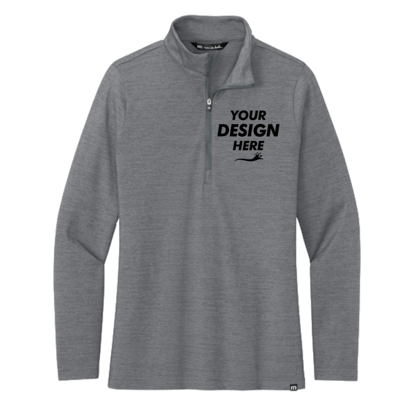 Travis Mathew Women's Crestview 1/4 Zip, Grey Heather, Front view, Mockup