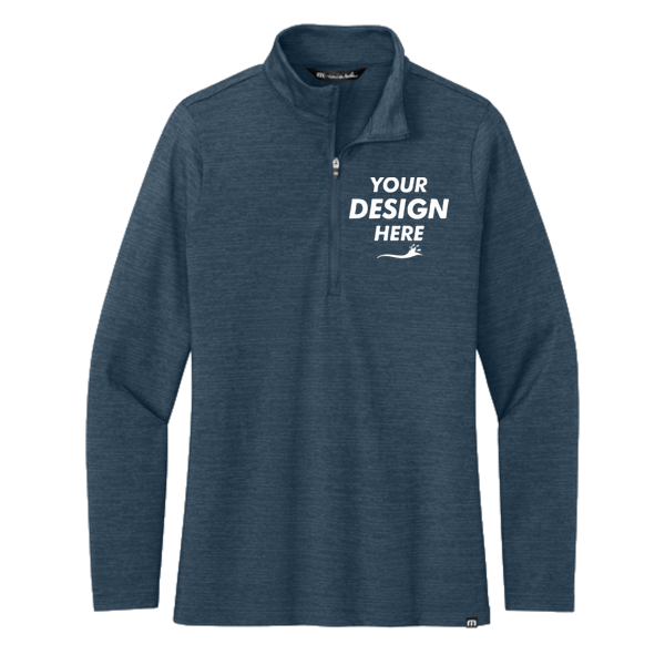 Travis Mathew Women's Crestview 1/4 Zip, Vintage Indigo Heather, Front view, Mockup