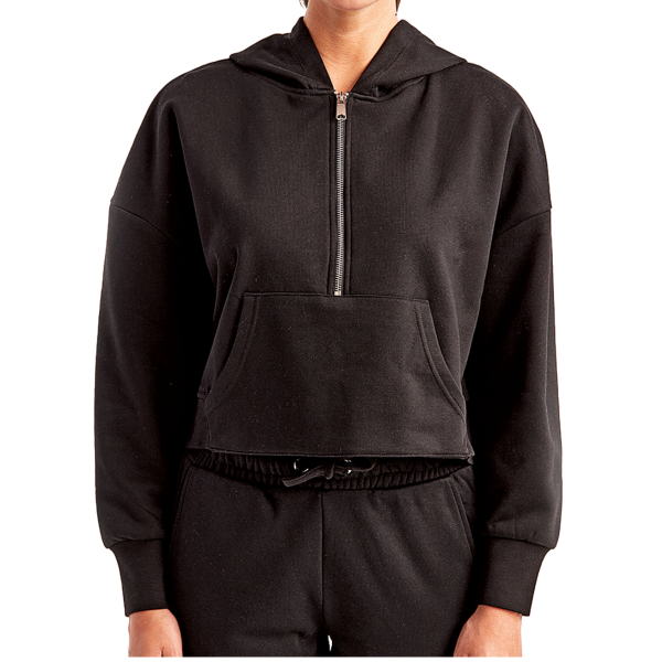 TriDri Women's Alice Half-Zip Hooded Sweatshirt, Black, Front view