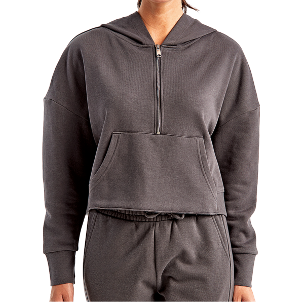TriDri Women's Alice Half-Zip Hooded Sweatshirt, Charcoal, Front view