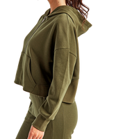 TriDri Women's Alice Half-Zip Hooded Sweatshirt, Olive, Left Sleeve view
