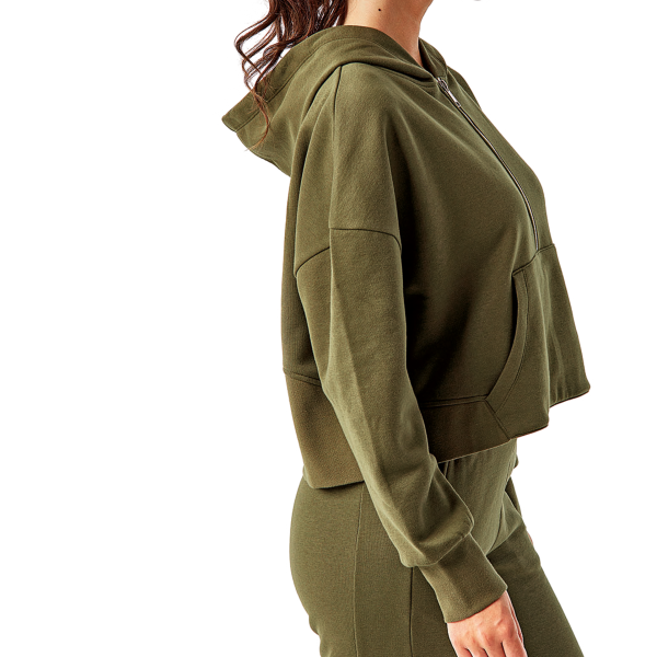 TriDri Women's Alice Half-Zip Hooded Sweatshirt, Olive, Right Sleeve view