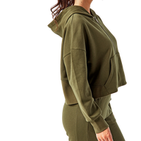 TriDri Women's Alice Half-Zip Hooded Sweatshirt, Olive, Right Sleeve view