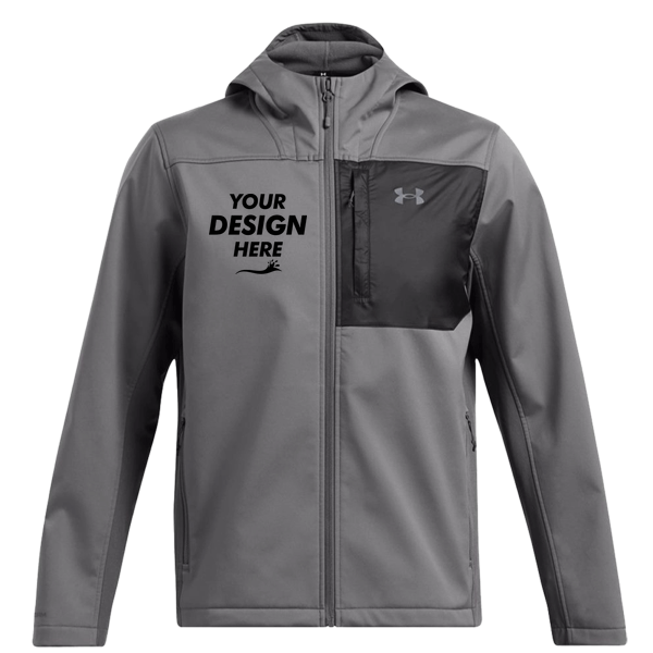Under Armour Men's ColdGear® Infrared Shield 2.0 Hooded Jacket, Castlerock / Coastal, Front view, Mockup