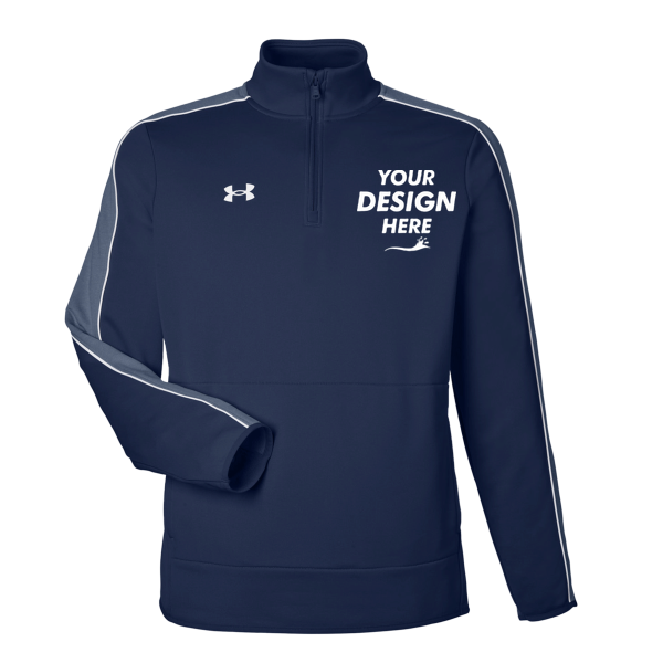 Under Armour Men's Command 2.0 Quarter-Zip Pullover, Midnight Navy / White, Front view, Mockup