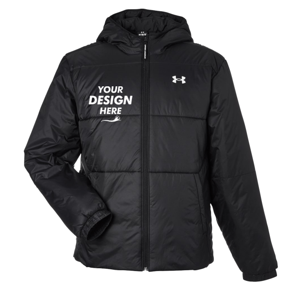 Under Armour Men's LW Insulated Jacket, Black / White, Front view, Mockup