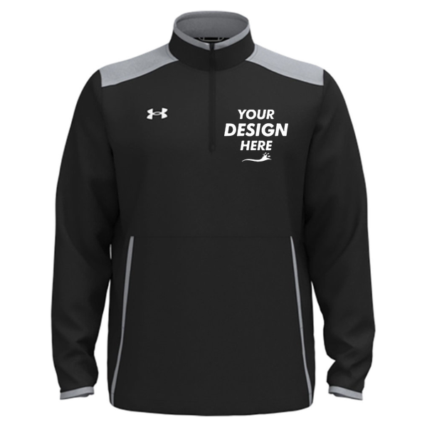 Under Armour Men's Motivate 3.0 Quarter-Zip Pullover, Black / Mod Grey / White, Front view, Mockup