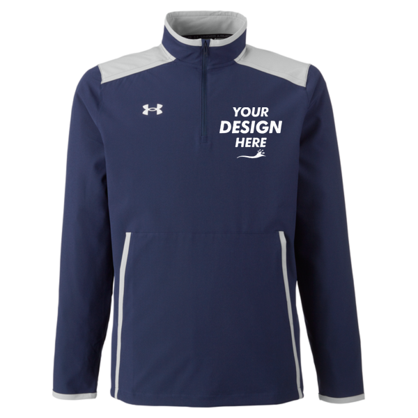 Under Armour Men's Motivate 3.0 Quarter-Zip Pullover, Midnight Navy / White / White, Front view, Mockup
