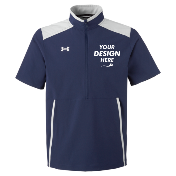Under Armour Men's Motivate 3.0 Short Sleeve Half-Zip, Midnight Navy / White / White, Front view, Mockup