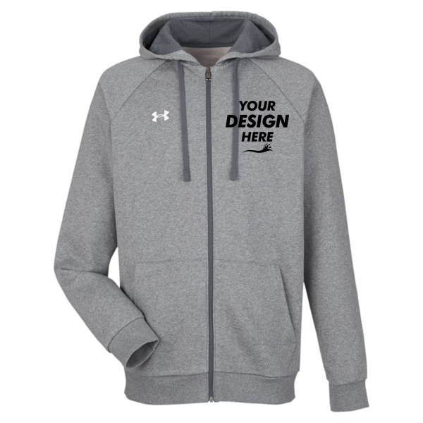 Under Armour Men's Rival Fleece Full-Zip, Cs Grey Light Heather / White, Front view, Mockup