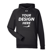 Under Armour Men's Rival Fleece Hooded Sweatshirt, Black / White, Front view, Mockup