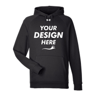 Under Armour Men's Rival Fleece Hooded Sweatshirt, Black / White, Front view, Mockup