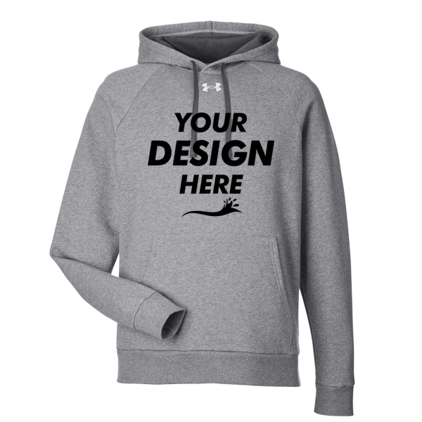 Under Armour Men's Rival Fleece Hooded Sweatshirt, Cs Grey Light Heather / White, Front view, Mockup