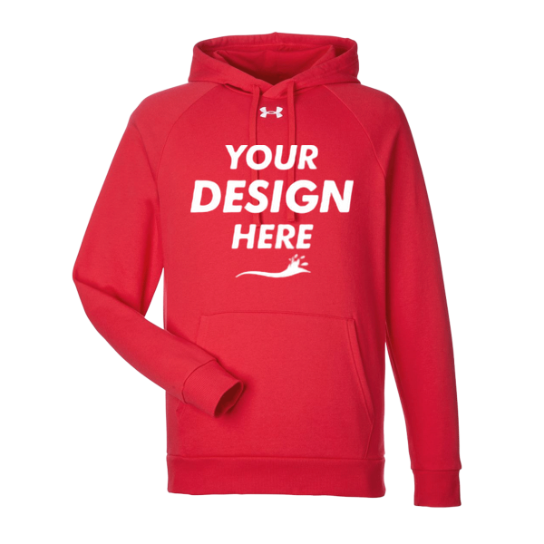 Under Armour Men's Rival Fleece Hooded Sweatshirt, Red / White, Front view, Mockup