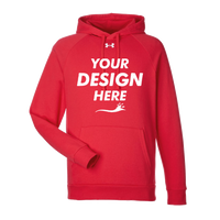Under Armour Men's Rival Fleece Hooded Sweatshirt, Red / White, Front view, Mockup