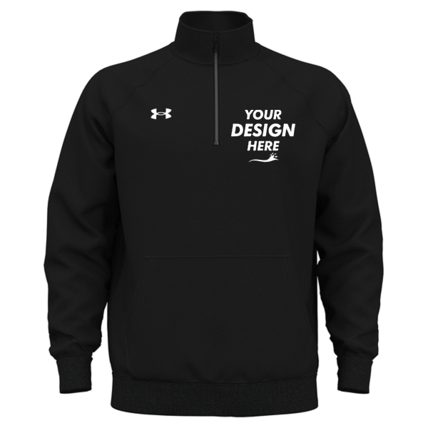 Under Armour Men's Rival Fleece Quarter-Zip Pullover, Black / White, Front view, Mockup