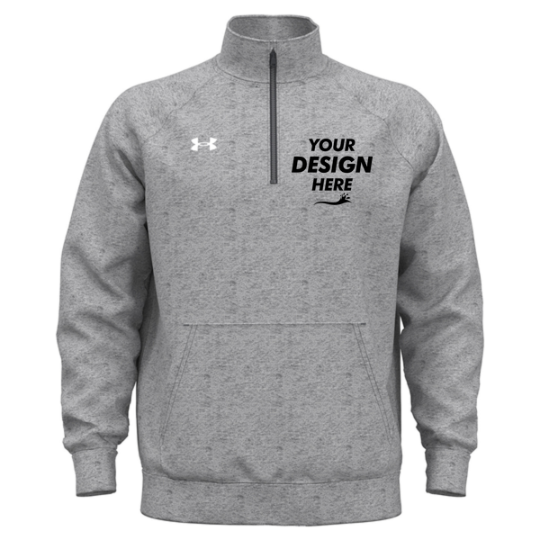 Under Armour Men's Rival Fleece Quarter-Zip Pullover, Cs Grey Light Heather / White, Front view, Mockup