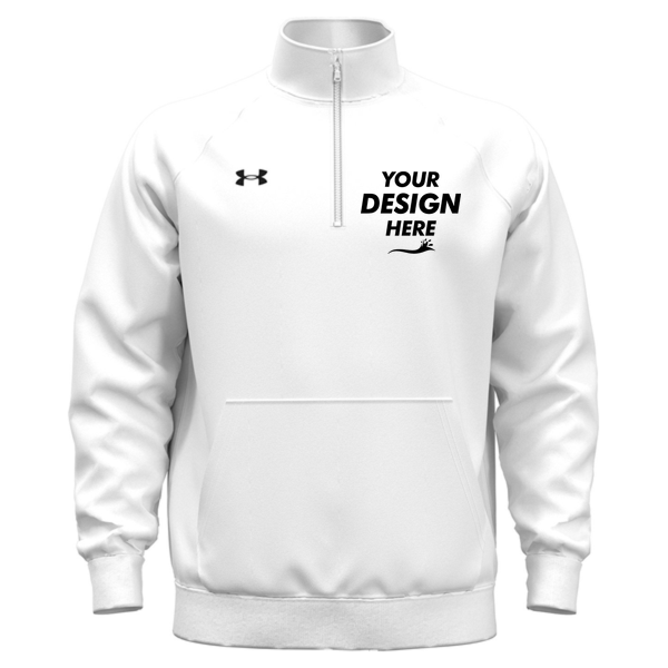 Under Armour Men's Rival Fleece Quarter-Zip Pullover, White / Black, Front view, Mockup